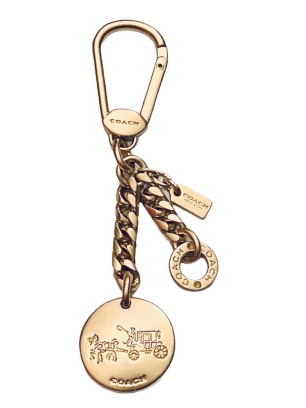 Coach Gold-Tone Charm Keyring with Signature Medallion - Picture 3 of 4